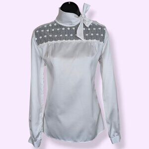 Vintage White Lace Yoke Tie-Neck Blouse - Women's Top